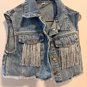 Source Unknown Light Blue Denim Fringe Jean Vest